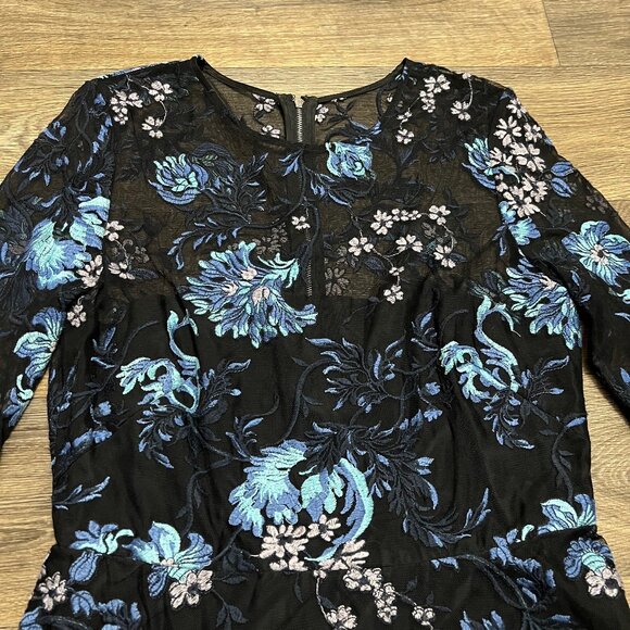 SB Sachin + Babi Long Sleeve Floral Embroidered Black Blue Dress Size 14 - Picture 8 of 9